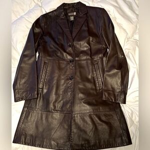 Banana Republic Mid-length Trench style Brown Leather Jacket size PM